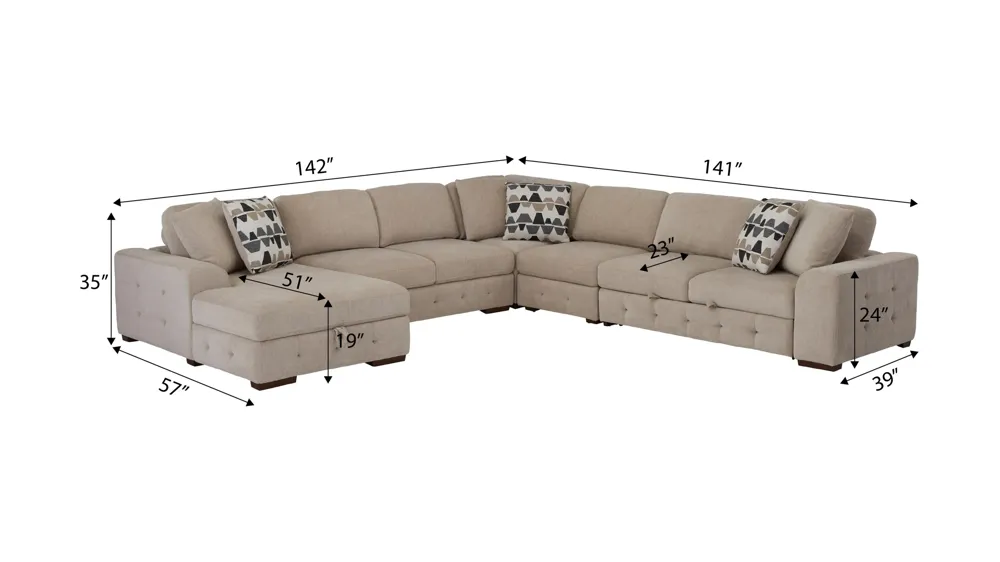 Dolman 5-pc. Sectional with Pop-Up Sleeper Dimensions