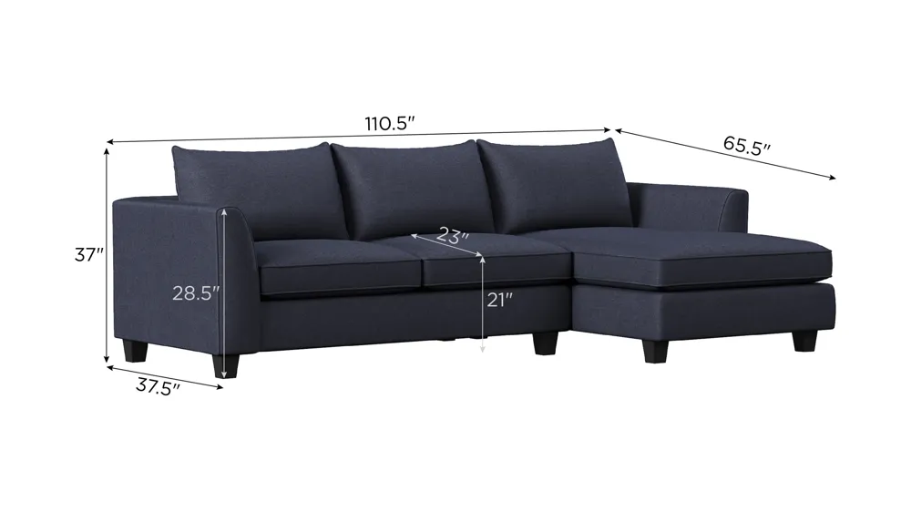 Daine 2-pc. Sectional Dimensions