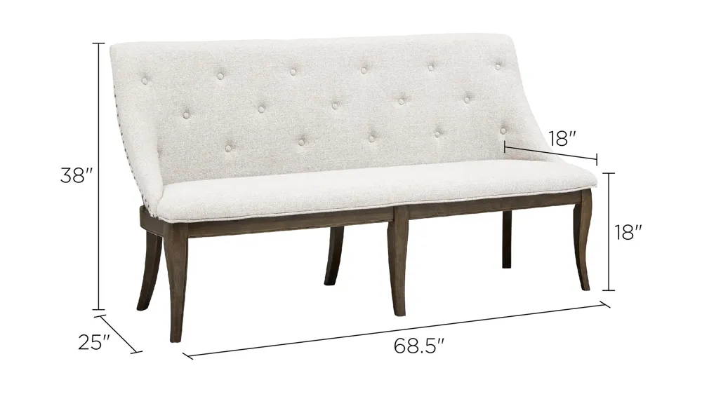 Roxbury Manor Bench w/ Upholstered Seat and Back Dimensions