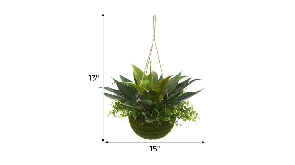 Agave and Maiden Hair Artificial Plant in Hanging Basket (Indoor/Outdoor) Dimensions