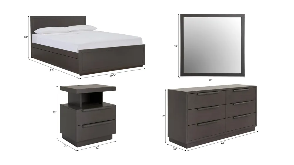 Paramore 4-pc. Bedroom Set w/ 1-Side Storage Dimensions