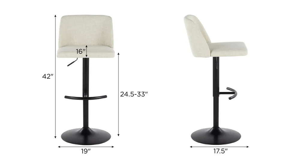 Toriano Adjustable Barstool - Set of 2 Dimensions