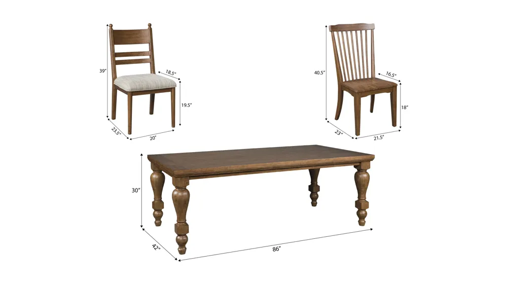 Lockwood 7-pc. Dining Set (2 Spindle/ 4 Brown Ladder) Dimensions