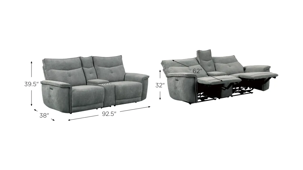 Graceland 3-pc. Sectional Sofa w/ Power Headrests Dimensions