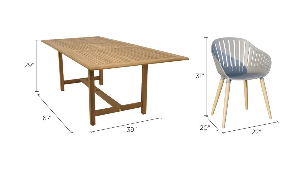 Amazonia Outdoor 5-pc. Rectangular Patio Dining Table Set Dimensions