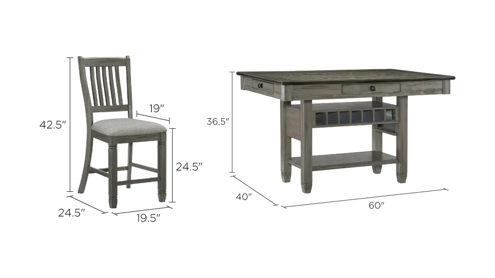 Lark 7-pc. Counter Height Dining Room Set Dimensions