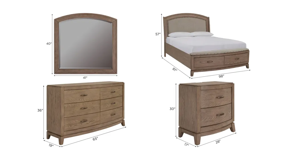 Coralie 4-pc. Upholstered Storage Bedroom Set Dimensions