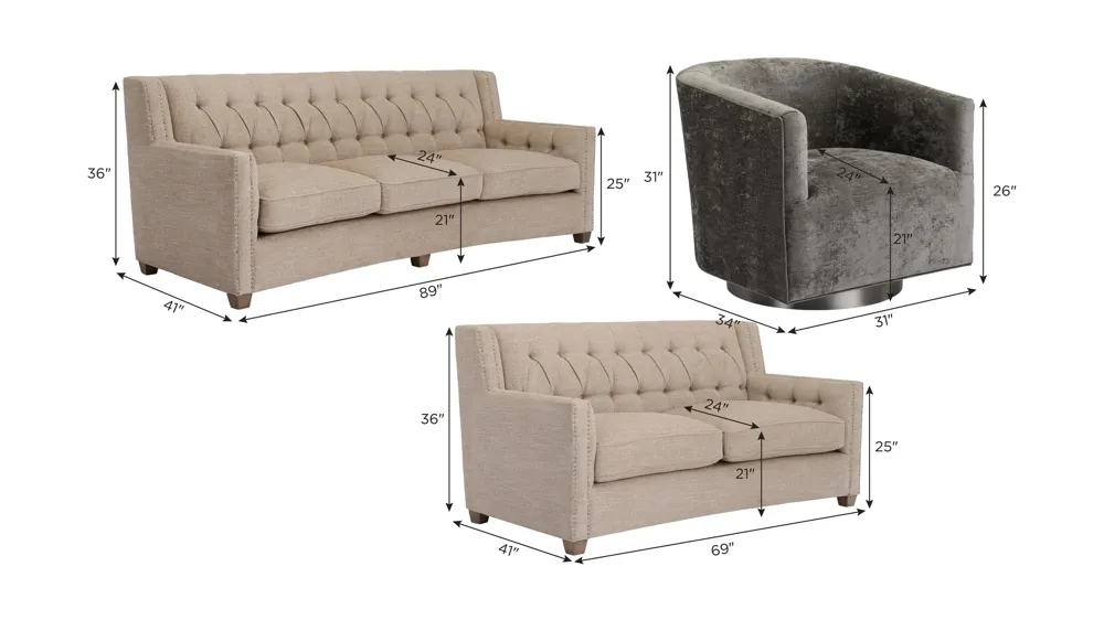 Celia Living Room Set Dimensions
