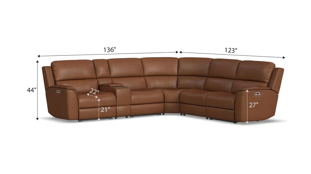 Henrick 6-pc. Triple Power Leather Sectional Dimensions