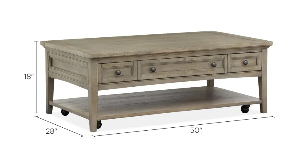 Paxton Place Rectangular Coffee Table w/Casters Dimensions