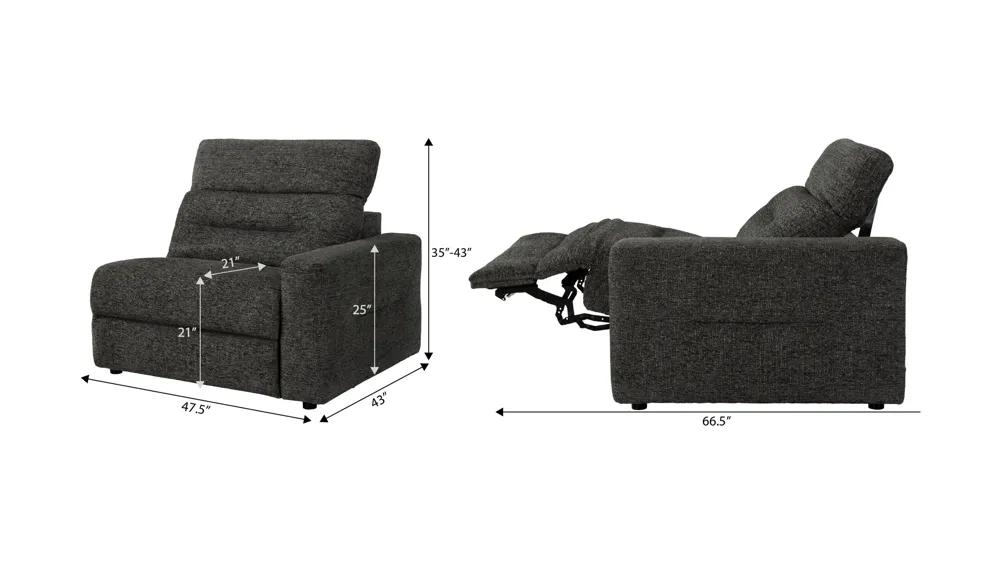 Bradbury Right Arm Facing Dual Power Recliner Dimensions