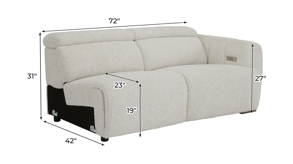 Elton Right Arm Facing Dual Power Loveseat Dimensions