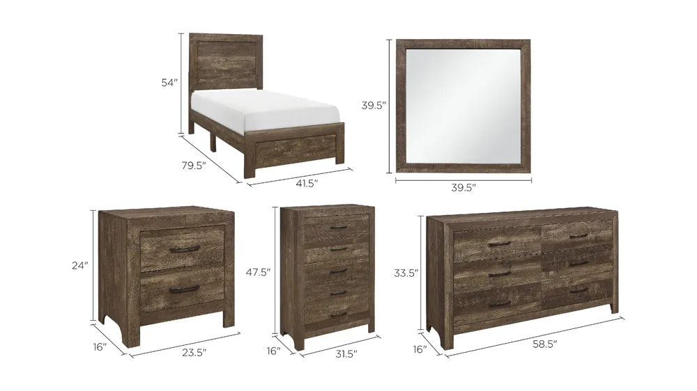Bijou 5-pc Panel Bedroom Set Dimensions
