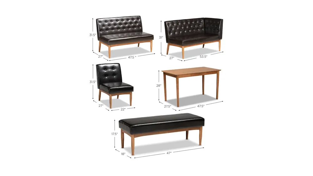 Arvid 5-pc. Nook Dining Set Dimensions