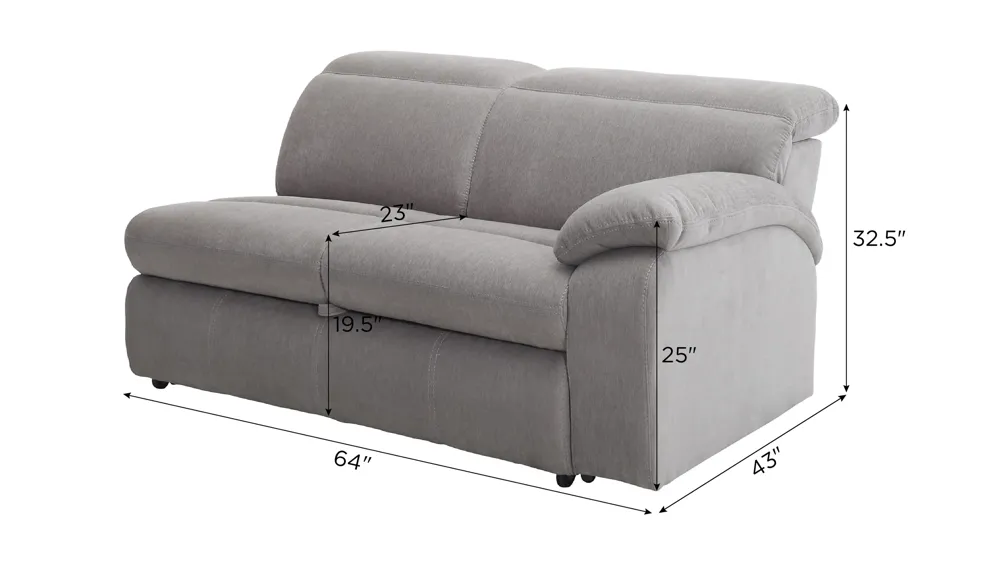 Enbright Right Arm Facing Loveseat w/ Pop Up Sleeper and Ratchet Headrest Dimensions