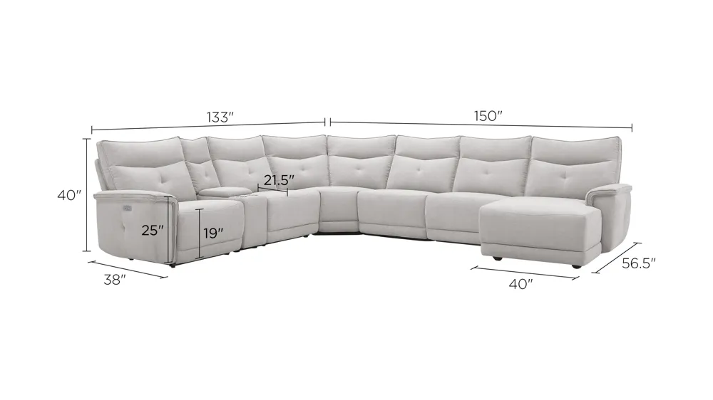 Graceland 7-pc. Sectional Sofa w/Power Headrests Dimensions