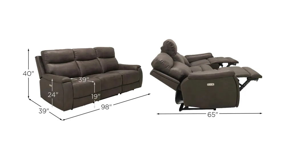 Cole 3-pc. Power Sofa Dimensions