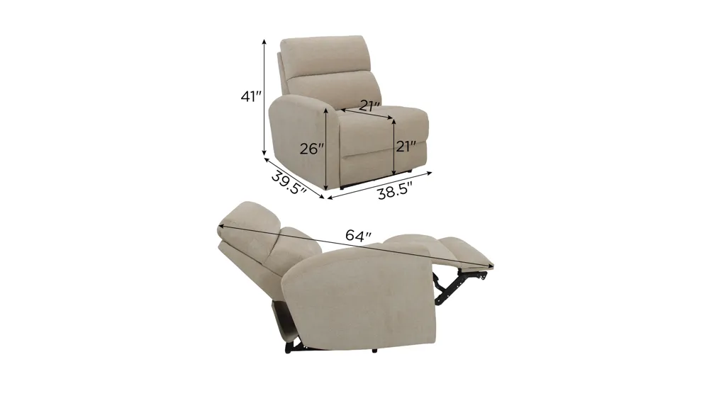 Fletcher Left Arm Facing Power Recliner w/ Power Headrests Dimensions