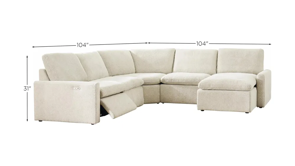 Hartsdale 5-Pc Right Arm Facing Reclining Chaise Sectional Dimensions