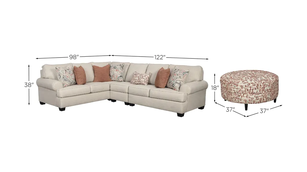 Amici 3-Piece Sectional with Ottoman Dimensions