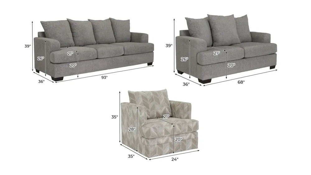 Waldron Living Room Set Dimensions