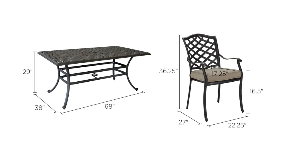 Meredith 7-pc. Outdoor Dining Set Dimensions