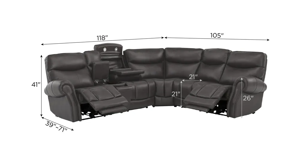 Brooks 6-pc. Zero Gravity Triple Power Sectional Dimensions