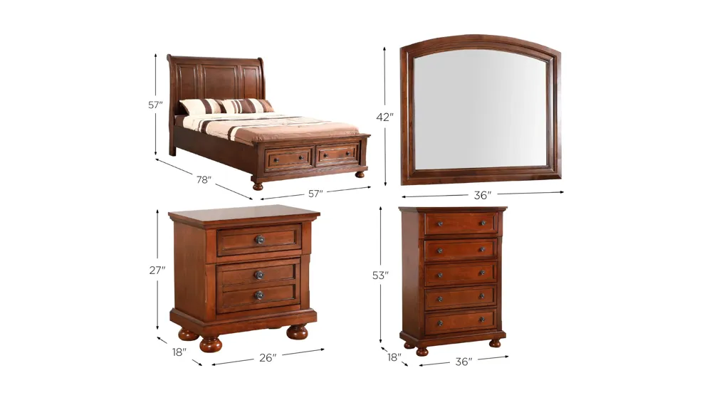 Meade 3-pc. Sleigh Storage Bedroom Set Dimensions