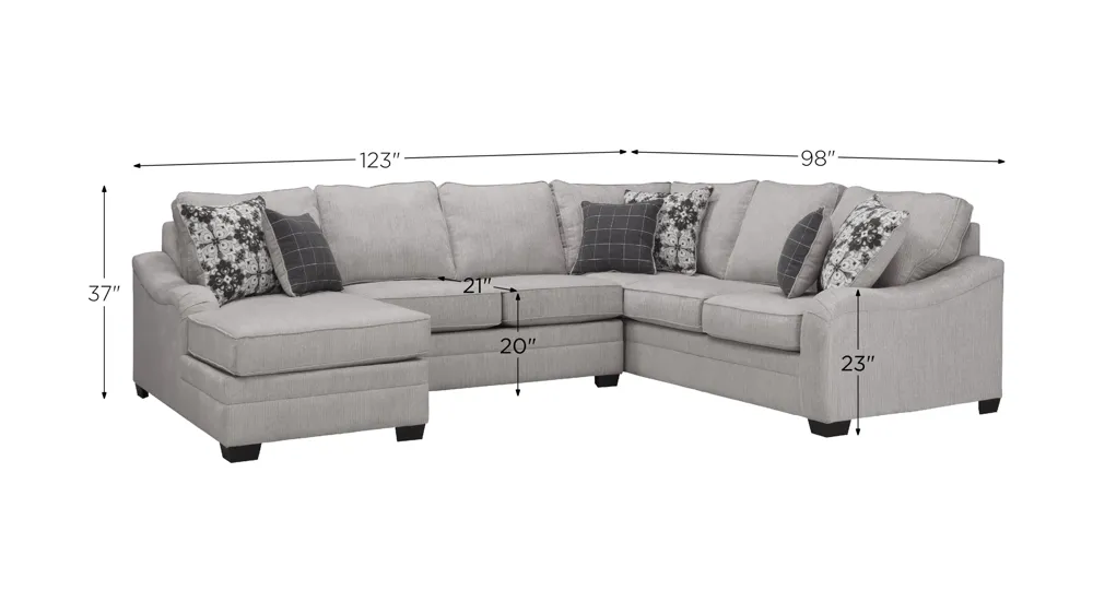 Caid 3-pc. Chenille Sectional Dimensions