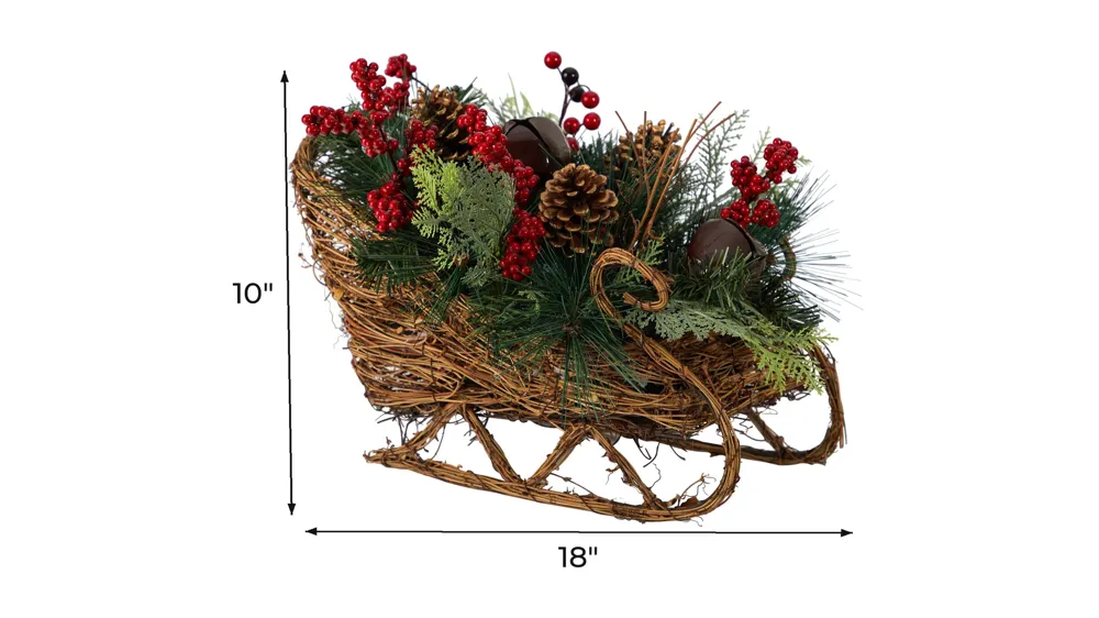 18" Sleigh with Holiday Foliage Artificial Arrangement Dimensions