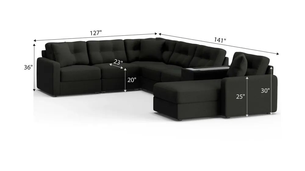 ModularOne 7-pc. Sectional w/One Power Console Dimensions