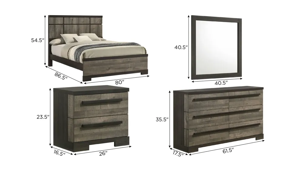 Remington 4-pc. Bedroom Set Dimensions