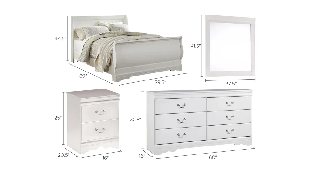 Anarasia 4-pc. Bedroom Set Dimensions