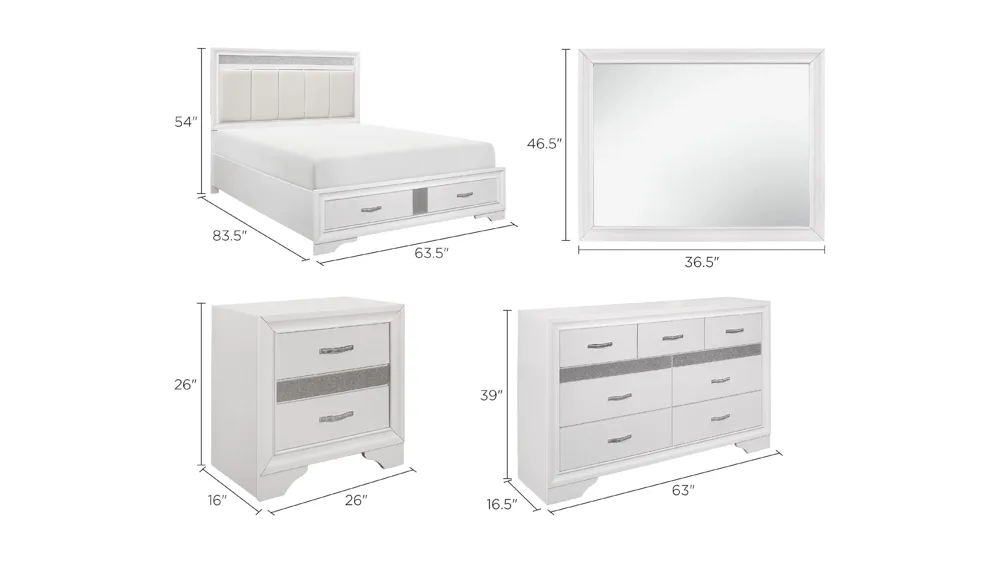Griggs 4-pc. Upholstered Storage Bedroom Set Dimensions