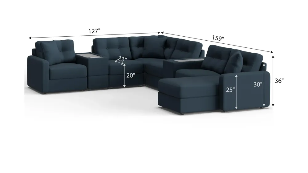 ModularOne 8-pc. Sectional w/One Power Console Dimensions