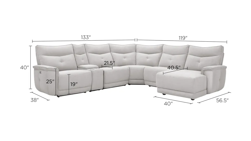 Graceland 6-pc. Sectional Sofa w/Power Headrests Dimensions