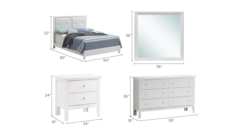 Primo 4-pc. Bedroom Set Dimensions