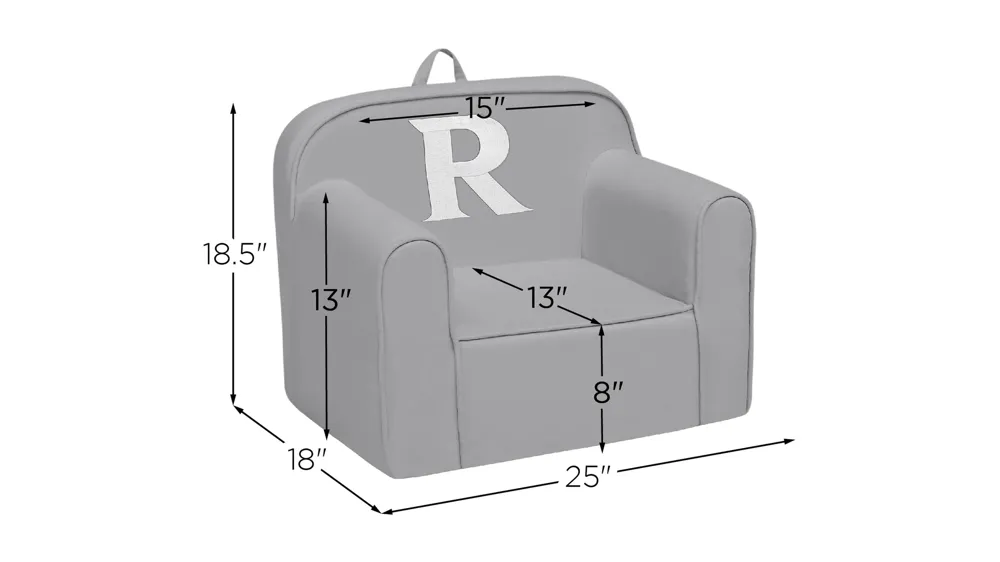 Cozee Monogrammed Chair Letter "R" Dimensions