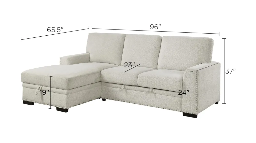 Adelia 2-pc. Left Facing Sectional With Pull-Out Bed Dimensions