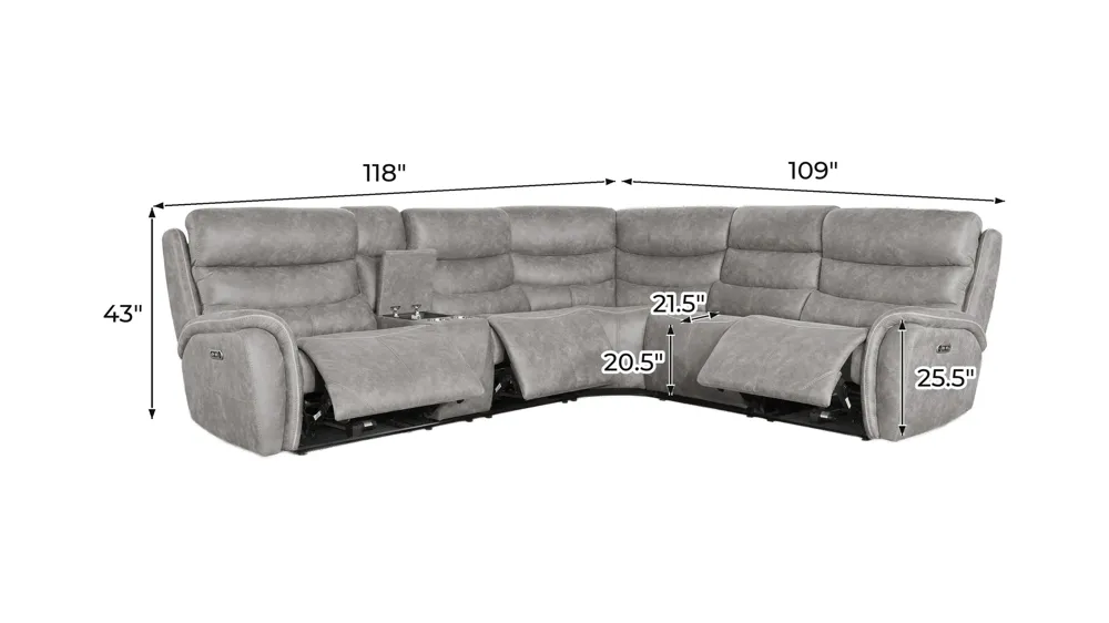Kamari 3-pc. L-Shaped Power Sectional Dimensions