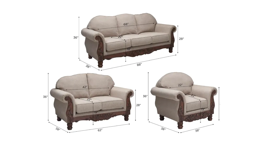 Palazzo Living Room Set Dimensions