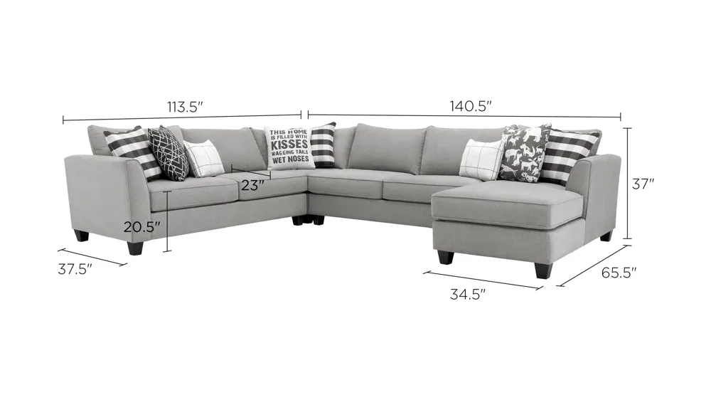 Daine 4-pc. Sectional Sofa Dimensions