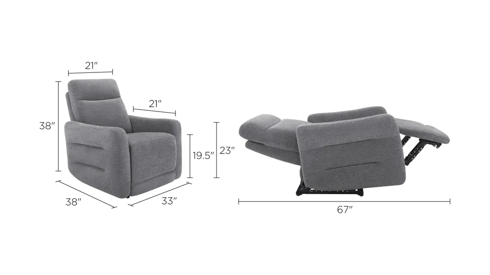 Yardley Chenille Power Recliner With Power Headrest And Lay Flat Dimensions