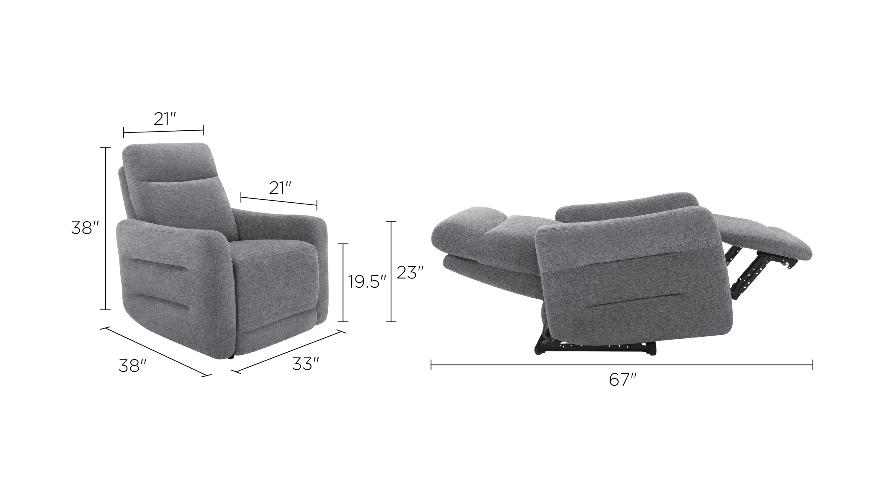 Yardley Chenille Power Recliner with Power Headrest and Lay Flat