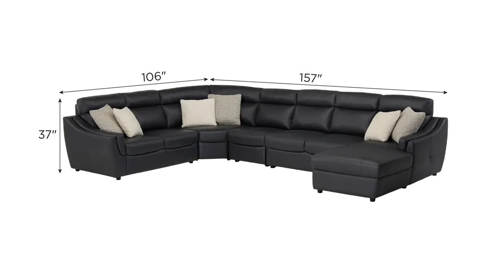 Warner 5-pc. Leather Sectional Dimensions