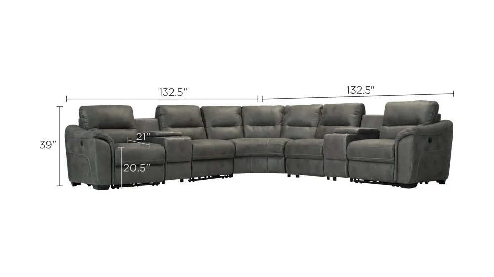 Rockland 7-pc. Microfiber Power-Reclining Sectional Sofa w/ Storage Dimensions