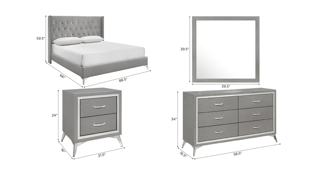 Huxley 4-pc. Uphostered Bedroom Set Dimensions