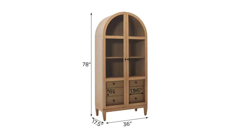 Memphis Arched Glass Door Bookcase Dimensions
