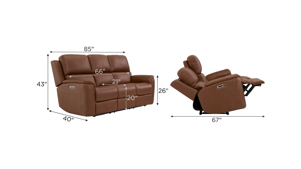 Henrick Triple Power Leather Sofa w/ Drop Down Table Dimensions