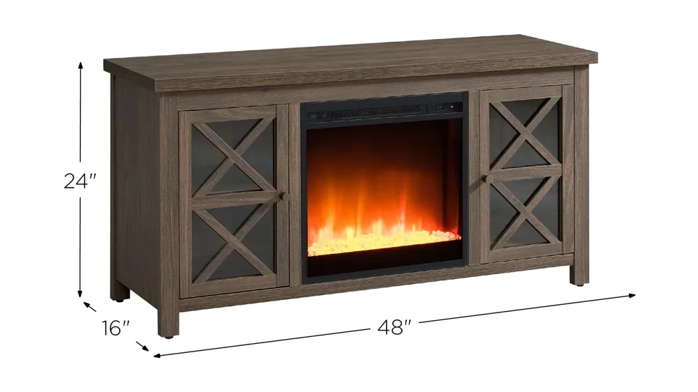 Eve TV Stand with Crystal Fireplace Insert Dimensions